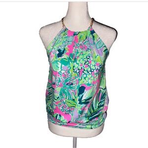 Lilly Pulitzer Pink and Green Floral Halter Top